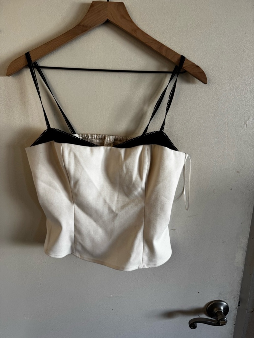 Reformation Cream Satin Bustier Camisole with Black Trim